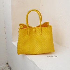 Pink Haley Darla Recycled Plastic Woven Tote - Yellow
